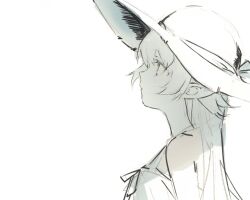  1girl breasts close-up closed_mouth from_side greyscale highres long_hair monochrome monogatari_(series) oshino_shinobu pointy_ears profile simple_background sketch small_breasts solo sunset taki_(a313131333) white_background 