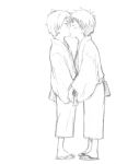  adashino-sensei closed_eyes ginko hand_holding holding_hands japanese_clothes kiss male monochrome multiple_boys mushishi sandals sketch yaoi young 