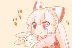  :&gt; baby bow bunny chibi child comic fujiwara_no_mokou hair_bow komaku_juushoku long_hair rabbit red_eyes silver_hair smile solo stuffed_animal stuffed_bunny stuffed_toy suspenders touhou translated white_hair 