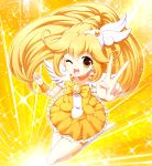  blonde_hair cure_peace dress isumi kise_yayoi long_hair magical_girl precure smile_precure! v yellow yellow_background yellow_dress yellow_eyes 