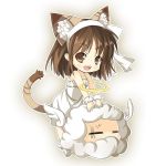  =_= anelace_elfead animal_ears brown_eyes brown_hair cat_ears cat_tail chibi creature dress eiyuu_densetsu falcom hairband halo kemonomimi_mode saru shoes short_hair smile solo sora_no_kiseki tail white_background wrist_cuffs 