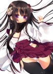  black_hair black_legwear blush hakama_skirt horns inu_x_boku_ss japanese_clothes long_hair miko off_shoulder panties purple_eyes sazaki_ichiri scarf shirakiin_ririchiyo solo thigh-highs thighhighs underwear white_panties 