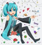  ai_kusunoki aqua_eyes aqua_hair boots detached_sleeves hatsune_miku headset long_hair musical_note necktie open_mouth panties pointing skirt solo spring_onion striped striped_panties thigh-highs thigh_boots thighhighs twintails underwear very_long_hair vocaloid 