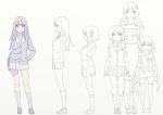  brown_hair character_sheet clothes_writing full_body futaba_anzu green_eyes hair_ornament hand_in_pocket highres idolmaster idolmaster_cinderella_girls kneehighs loafers long_hair mimura_kanako moroboshi_kirari multiple_girls nagisa_kurousagi necktie pleated_skirt school_uniform shibuya_rin shoes skirt standing star_hair_ornament turnaround 