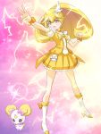  blonde_hair boots candy_(smile_precure!) cure_peace kise_yayoi magical_girl masakichi_(crossroad) ponytail precure skirt smile_precure! solo spark v yellow_eyes 