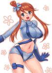  blue_eyes breasts fuuro_(pokemon) gloves hair_ornament midriff navel open_mouth po_ni pokemon pokemon_(game) pokemon_bw red_hair redhead shorts solo 