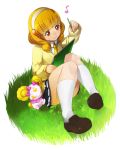  blonde_hair candy_(smile_precure!) grass hairband highres hitoto kise_yayoi long_hair orange_eyes pencil precure school_uniform sitting sketchbook skirt smile_precure! transparent_background yellow_eyes 