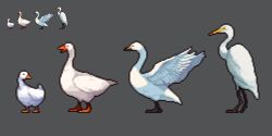  animal animal_focus beak bird duck feathered_wings feathers goose grey_background heron no_humans omunikin original pixel_art simple_background wings 