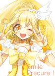  blonde_hair cure_peace double_v j-peg kise_yayoi long_hair magical_girl precure ribbon smile_precure! v yellow_eyes 