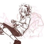  controller game_controller gamepad headphones highres hoodie kagamine_len male monochrome pan!ies playing_games short_hair shorts sketch solo vocaloid 