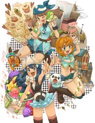  &gt;_&lt; 3girls alternate_costume alternate_hairstyle angry armpits arms_up badge bandana bandanna bare_midrift belt bench bike_shorts blue_eyes blue_hair blush_stickers book boots bow bowtie brown_hair building cake cloud crop_top cropped_jacket fingerless_gloves food frills gloves hair_ornament haruka_(pokemon) hat headband heart hikari_(pokemon) holding holding_poke_ball ice_cream jumping kasumi_(pokemon) kneehighs lamppost long_hair midriff mound_of_venus multiple_girls necktie open_mouth orange_hair oshawott outstretched_hand parfait pinkish pointing pointing_at_viewer poke_ball pokemon pokemon_(anime) pokemon_(creature) scarf shell shop short_hair shorts shorts_under_skirt sidewalk skirt skirt_over_shorts sleeveless sleeveless_hoodie sleeveless_shirt smile snivy sparkle spoon stairs star tepig thigh-highs thighhighs vest waist_poke_ball wings wink wristband zettai_ryouiki 