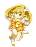  arm_support bike_shorts blonde_hair cure_peace earrings highres jewelry kise_yayoi kotobamaru long_hair magical_girl precure ribbon shorts_under_skirt skirt smile smile_precure! solo v yellow_eyes 