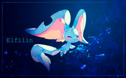  ^_^ blue_background blue_theme character_name closed_eyes commentary_request elfilin happy kirby_(series) large_ears light_blush light_particles no_humans no_mouth paint paint_splatter shirushiki solo sparkle tail triangle triangle_nose 