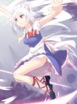  ankle_lace-up ascot bare_legs cross-laced_footwear izayoi_sakuya level.21 maid maid_headdress no_socks outstretched_arms red_eyes short_hair silver_hair solo spread_arms touhou white_hair 
