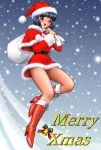  belt blue_eyes blush boots brown_eyes christmas english high_heels merry_christmas open_mouth original sack santa_costume shingyouji_tatsuya shoes short_hair snow solo wink 