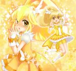  1girl bike_shorts blonde_hair cure_peace earrings jewelry kise_yayoi long_hair magical_girl precure ribbon shorts_under_skirt skirt smile_precure! solo yellow_eyes yukinabe_(pixiv944737) 