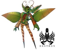 1girl bashougan black_sclera colored_sclera colored_skin commentary eidenjyou1997 english_commentary full_body genderswap genderswap_(mtf) green_skin highres kamen_rider kamen_rider_v3_(series) leaf logo monster_girl no_feet no_mouth plant_girl red_pupils simple_background solo standing white_background