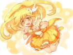  1girl bad_id blonde_hair blush child cure_peace double_v dress kise_yayoi magical_girl popoin precure skirt smile_precure! solo v yellow yellow_background yellow_dress 