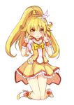  blonde_hair cure_peace kise_yayoi kneeling long_hair magical_girl minamura_haruki ponytail precure skirt smile_precure! solo v yellow_eyes 