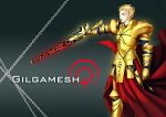  armor blonde_hair chain chains character_name command_spell ea_(fate/stay_night) earrings fate/stay_night fate/zero fate_(series) gilgamesh highres jewelry lamar1987 male red_eyes sword weapon 