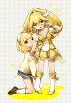  bike_shorts blonde_hair ciel_arc cure_peace dual_persona headband highres kise_yayoi long_hair magical_girl precure ribbon shorts_under_skirt skirt smile_precure! v white_background yellow_eyes 