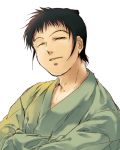  basilisk_(manga) brown_hair japanese_clothes kimono kisaragi_saemon male shirou_(j00630) short_hair simple_background solo white_background wink yukata 