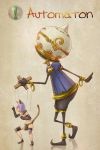  automaton cat_ears cat_tail elbow_gloves final_fantasy final_fantasy_xi fingerless_gloves gloves knee_pads marionette mithra nekomasu profile puppet_string puppet_strings purple_hair squatting tail toeless_legwear 