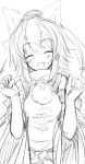  animal_ears bust closed_eyes detached_sleeves eyes_closed happy inubashiri_momiji monochrome open_mouth short_hair sketch smile solo touhou wolf_ears yu-ves 