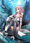  bare_shoulders black_legwear boots breasts cleavage detached_sleeves guilty_crown high_heels highres low_twintails machine pink_eyes pink_hair realmbw shoes sitting solo thigh-highs thigh_boots thighhighs yuzuriha_inori 