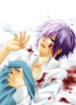  bad_id blood blue_eyes bust hakuouki_shinsengumi_kitan lying male purple_hair saitou_hajime_(hakuouki) short_hair solo tohikou 