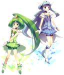  aoki_reika blue_dress blue_eyes blue_hair boots choker cure_beauty cure_march dress green_dress green_eyes green_hair hair_tubes highres long_hair magical_girl mejiro midorikawa_nao multiple_girls payot ponytail precure shoes shorts_under_skirt skirt smile smile_precure! tri_tails white_background wrist_cuffs 