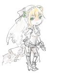  blonde_hair blush bodysuit bridal_veil chibi drawfag fate/extra fate/extra_ccc fate_(series) frills green_eyes highres lock padlock saber_bride saber_extra solo veil 