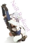  bandage bandages bow braid breasts elbow_gloves flower frills gloves grey_eyes hair_ornament kaine_(nier) kneeling lingerie negligee nier panties ribbon shoes short_hair silver_hair solo sword thigh-highs thigh_strap thighhighs underwear weapon white_panties 