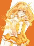  blonde_hair blush cure_peace double_v electricity highres kise_yayoi memai precure shorts_under_skirt smile_precure! solo v 