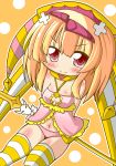  1girl beatmania beatmania_iidx blonde_hair breasts com hair_ornament hat ki_no_rapika looking_at_viewer red_eyes smile solo thigh-highs underwear weapon 