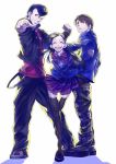  2boys black_hair brown_hair female foreshortening highres japomen joujima_yuuki kamen_rider kamen_rider_fourze_(series) kisaragi_gentaro kisaragi_gentarou long_hair male multiple_boys school_uniform skirt utahoshi_kengo 