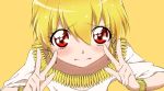  1boy blonde_hair bracelet copyright_request double_v earrings eyelashes eyes fate/zero fate_(series) gilgamesh jewelry male necklace parody red_eyes short_hair simple_background smile_precure! solo style_parody v yaki-6 