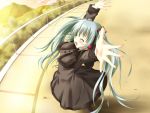  aqua_hair arms_up dress hatsune_miku long_hair oustretched_arms outstretched_arms railing twintails very_long_hair vocaloid 
