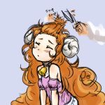  bare_shoulders bell bell_collar big_hair blush closed_eyes collar copyright_request cutting_hair eyes_closed hair_cut horns imageboard_colors orange_hair pas_(paxiti) scissors sheep_girl simple_background 