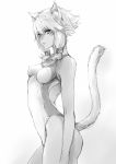  animal_ears cat_ears cat_tail competition_swimsuit facial_mark final_fantasy final_fantasy_xiv highleg low_twintails makimura_shunsuke miqo&#039;te miqo'te monochrome one-piece_swimsuit sketch solo swimsuit tail y'shtola 