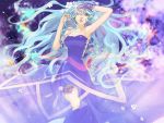  1girl armpits bare_shoulders blue_eyes blue_hair dress earrings fingerless_gloves flower gloves hair_over_one_eye jewelry kurosawa_tomo long_hair macross macross_frontier necklace sheryl_nome single_earring solo star very_long_hair 