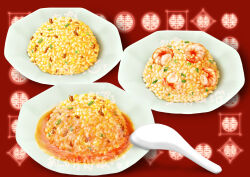  absurdres chinese_food chinese_spoon food food_focus fried_rice gyuunyuu_oume highres no_humans original plate rice shrimp still_life 