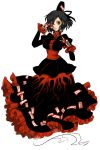  alternate_color black_hair blood blood_on_face breasts ghost ghost_tail hat highres large_breasts red_eyes shigureru skirt soga_no_tojiko solo tate_eboshi tattoo touhou 