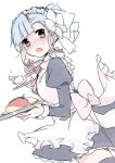  blush fin_e_ld_si_laffinty maid maid_headdress miz_01 mizuki_(koko_lost) omelet purple_eyes rinne_no_lagrange simple_background solo thigh-highs thighhighs tray violet_eyes waitress zettai_ryouiki 