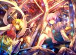  animal_ears basket blonde_hair capelet crossed_legs grey_hair hair_ornament jewelry legs_crossed mouse mouse_ears mouse_tail multiple_girls nazrin pendant polearm red_eyes ryosios shawl shoes short_hair sitting skirt spear tail tiger_print toramaru_shou touhou weapon yellow_eyes 