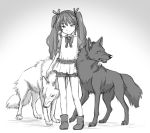  character_request child copyright_request flat_chest hair_ribbon long_hair monochrome original ribbon souko_souji twintails wolf 