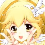  blonde_hair cure_peace double_v earrings face hair_ornament hairpin jewelry kise_yayoi long_hair precure smile smile_precure! solo v yellow_eyes yoshii_yumi 