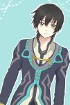  black_hair blue_background jude_mathis looking_at_viewer male namo_(7-30-7) solo tales_of_(series) tales_of_xillia yellow_eyes 