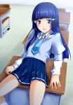  aoki_reika blue_eyes blue_hair c-wing chair desk dress female long_hair precure school_uniform skirt smile_precure! solo table 