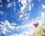  akemi_homura azmodan dress kaname_madoka landscape mahou_shoujo_madoka_magica petals scenic sky summer_dress 